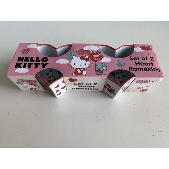 Set Of 2 Sanrio Hello Kitty Valentine Heart Shaped Ramekins Love Sunglasses NEW - Picture 1 of 14